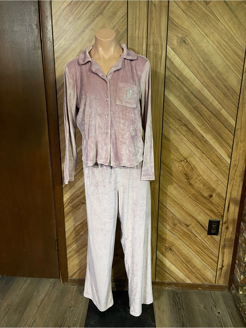 Juicy Couture Pink Velour Pajama Set Bling Logo PJ Top Med Bottom Large - Picture 2 of 14